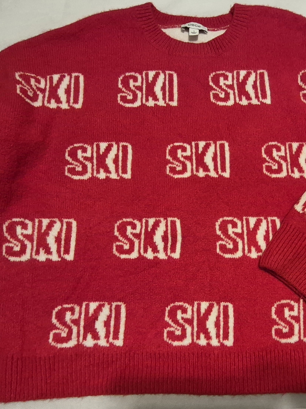 Red 'SKI' Pattern Crewneck Sweater